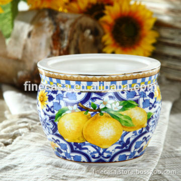 Elegant Blue and Lemon New Design Ceramic Pot                
                                    Quality Assured